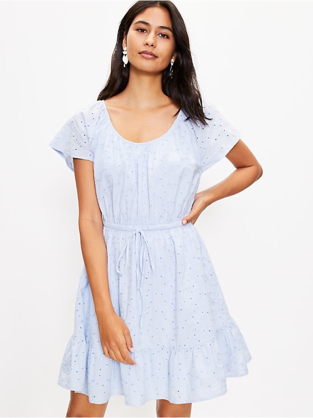 LOFT Pale Blue Eyelet Tie-Waist Mini Dress